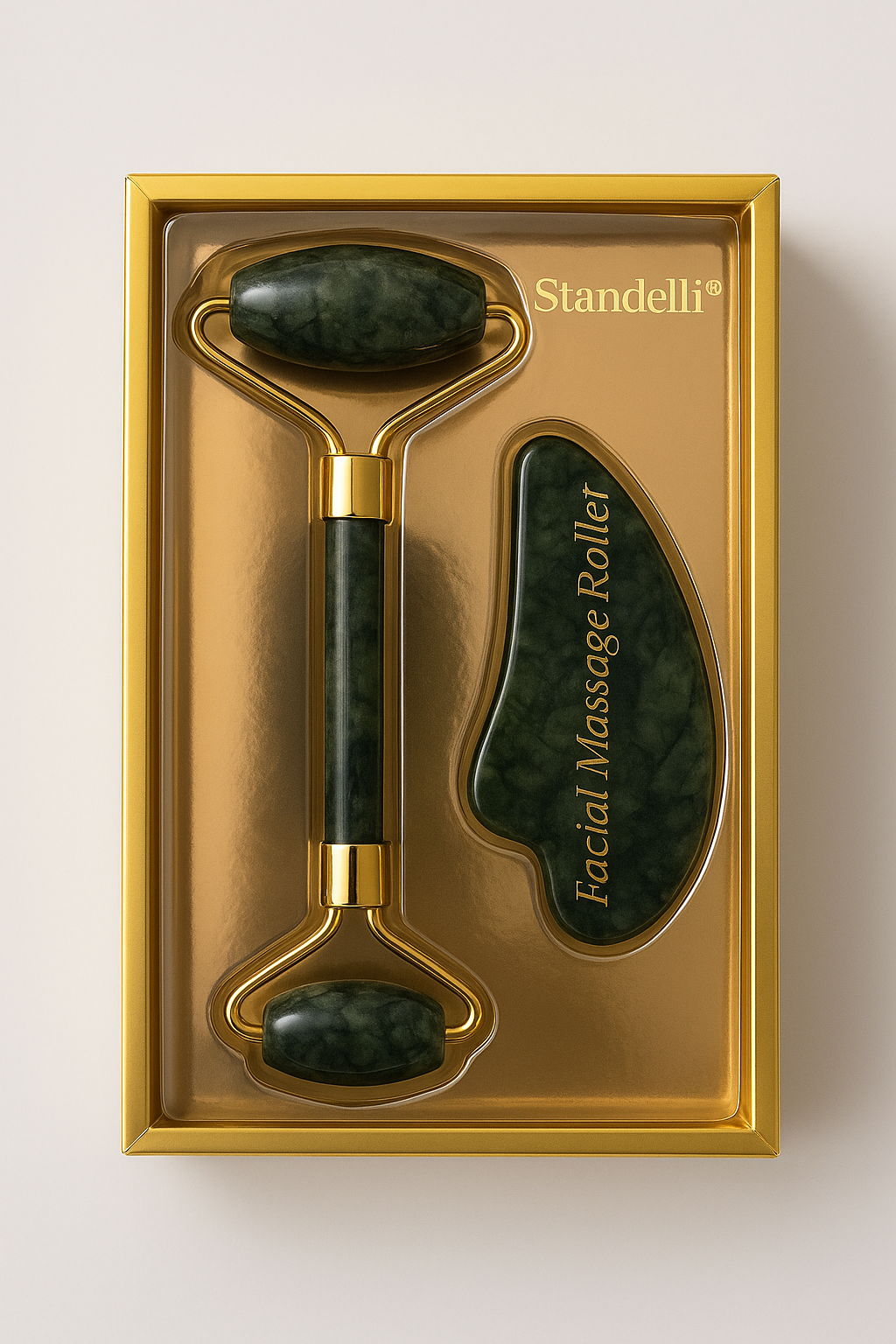 Kомплект с ролер за лице и камък Гуа Ша, нефрит