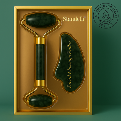 Kомплект с ролер за лице и камък Гуа Ша, нефрит